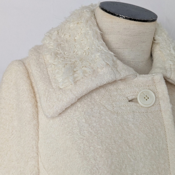 Free People Coat Jacket Wool Blend Sherpa Trim Button Front Lined Ivory L NWT - Picture 7 of 16